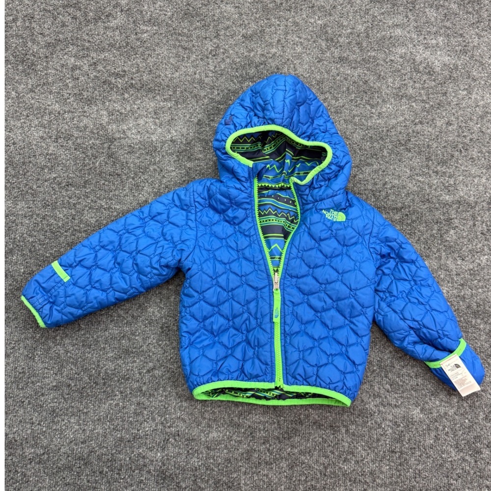 The North Face Reversible Puffer Jacket Infant 18-24M Blue Green Geometric Coat